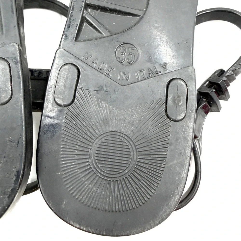 Chanel Jelly Sandals Black Pearl CC Logo Thong Flat Rubber Women Size 35 / 5 US